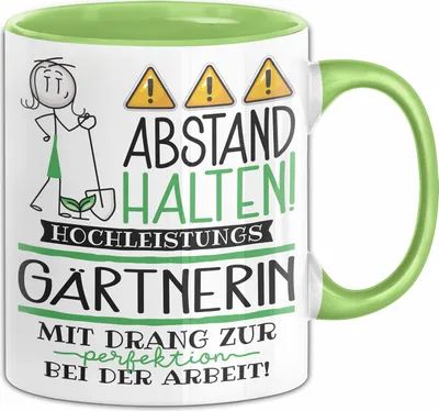 Produktbild von Gärtnerin Tasse Geschenk Lustig Abstand Halten Hochleistungs-Gärtnerin Mit Drang Zur Perfektion Bei Der Arbeit (Grün)
