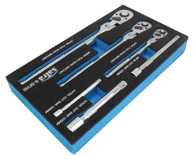 Immagine prodotto di Set 6 chiavi a cricchetto  1/2", 1/4", 3/8", in Cr-V, con prolunghe e con testa snodata 180°