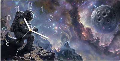Produktbild von Wanduhr aus Glas mit Motiv Astronaut im All- 60 x 30 cm - inkl. Aufhängesystem