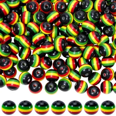 200 Rasta-Kralen, 10 mm, bunt, Harz, rund, lose, für DIY-Schmuck