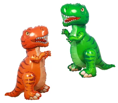2er-Set XXL Dino Folieballons, stehend, 72x57,5x46 cm, grün/orange