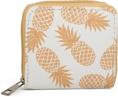 Produktbild von styleBREAKER Damen Mini Geldbörse mit Ananas Muster, umlaufender Reißverschluss, Portemonnaie 02040097
