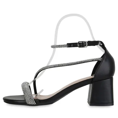 Produktbild von VAN HILL Damen Riemchensandaletten Sandaletten Strass Party Schuhe 840890, Farbe: Schwarz, Größe: 38