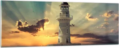 Produktbild von Bilder auf glas - Leuchtturm Wasser Meer Steine - 90x30cm - Glasbilder - Wandbilder - Kunstdruck - zum Aufhängen bereit - Wanddekoration aus Glas - Glas Bilder - Wandbild auf Glas - GAB90x30-2895