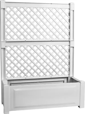 Produktbild von KHW Pflanzkasten 100 cm mit Spalier, 100 x 43 x H 140 cm, hochwertiger Kunststoff, stabil, UV-/wetterbeständig, Farbe: Weiß, Lieferung 2er Set.