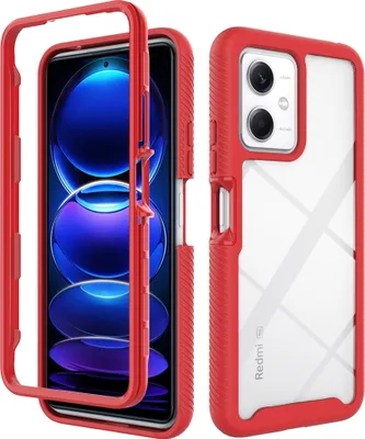 Produktbild von Xiaomi Poco X5 Hülle, Hybrid Transparente Rückseite TPU Bumper Stoßfest Schutzhülle für Xiaomi Poco X5 Rot
