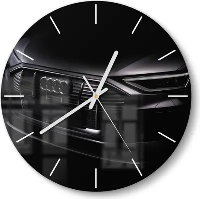 Produktbild von DEQORI Glasuhr Ø30 cm Modern 'Audi Frontalaufnahme' Wanduhr Glas Uhr Design leise
