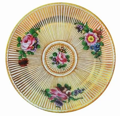 Imagen del producto de Meander Dekoteller de metal, Worcester, diseño de flores y rayas, diámetro 26 cm