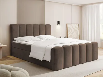 Produktbild von Boxspringbett mit Bettkasten – Polsterbett 160 x 200 cm mit H4 7-Zonen-Taschenfederkernmatratze & 5 cm Komfort-Topper – Stauraumbett mit hohem Kopfteil – Samt Velours Braun