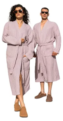 Image de Peignoir unie ORMES en mousseline, pour femmes et hommes, style kimono turc, 1 pièce