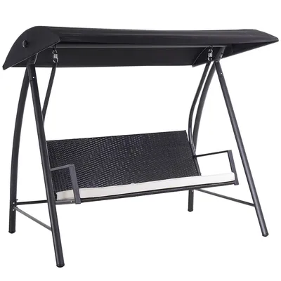 Produktbild von Hollywoodschaukel mit Verstellbar Sonnendach und Sonnenschutz Sitzkissen 3-Sitzer Gartenschaukel Hängeschaukel für Garten 198x124x179cm Schwarz