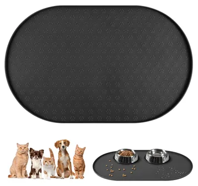Productafbeelding van Voerbakmat hond en kat - Siliconen - 48 x 30 cm - Zwart - Voerbakmat