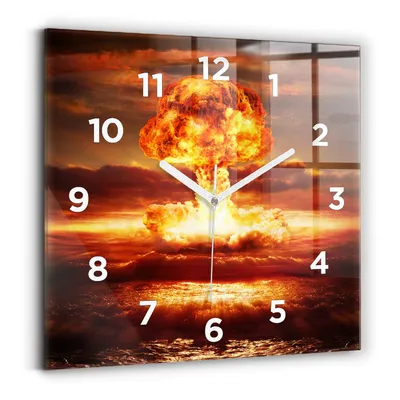 Produktbild von Wallfluent Wanduhr – Stilles Quarzuhrwerk - Uhr Dekoration Wohnzimmer Schlafzimmer Küche - Zifferblatt - weiße Zeiger - 30x30 cm - Atombombenexplosion