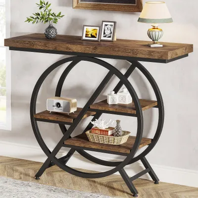 Image de Table d'appoint - Table console - Table d'entrée - Table murale - Petite table - Brun rustique - 100 cm de largeur