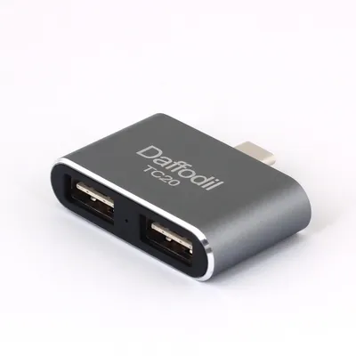 Produktbild von Doppeltes USB-A auf einfaches USB-C OTG Datenübertragungs Hub - Daffodil TC20