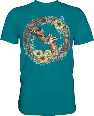 Produktbild von Giraffe Sonnenblumen T-Shirt Mama Tochter Geschenk – Diva Blue / M
