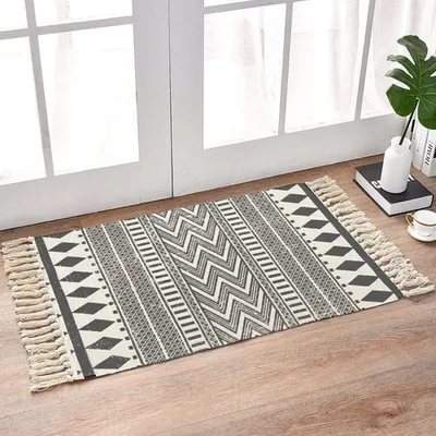 Produktbild von Famanu Vloerkleed Gewebt aus Baumwolle mit Fransen - Diamantmuster - 60 x 130 cm