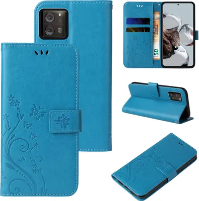 Produktbild von Handyhülle für Xiaomi 13T / 13T Pro Floral Blumen Schmetterling Flip Cover Hülle Case Klapphülle Handytasche Farbe: Blau