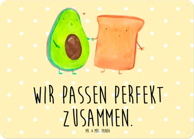 Produktbild von Mr. & Mrs. Panda Wandbild Avocado Toast DIN A5 - Gelb Pastell - Geschenk, Türschild, tafel, Deko Metallschild, Schild, Hochzeitsgeschenk, Liebe, Hochzeit, wandtafel