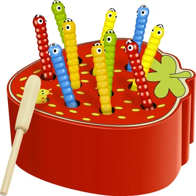 Produktbild von Angelspiel Erdbeere mit Raupen Holzspielzeug für Kinder Lernspielzeug 22411