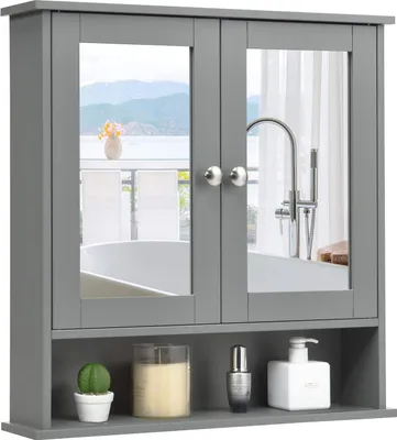 Produktbild von GOPLUS Spiegelschrank Badschrank Badezimmerspiegelschrank mit Zwei Türen, Wandschrank Bad, Hängeschrank