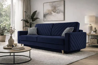 Produktbild von MOEBLO Schlafsofa CALIFORNIA – Sofa aus Samtstoff Couch für Wohnzimmer Sofagarnitur Polstersofa Wohnlandschaft Velours mit Bettfunktion, Bettkasten und Schlaffunktion (BxHxT): 230x96x97 cm -California - Kronos - 09 Dunkelblau