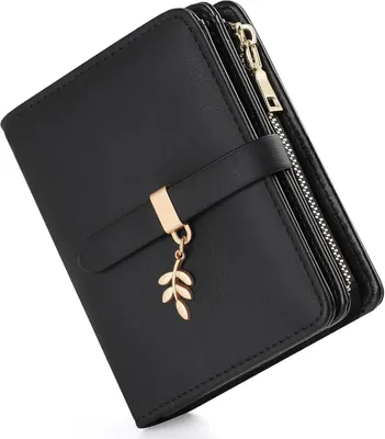 Imagen del producto de Billetera de cuero sintético para mujer, pequeña, con protección RFID. Pequeña cartera para mujer, con cierre de cremallera, compartimento para monedas, ventana para identificación y compartimentos para tarjetas