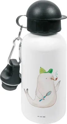 Produktbild von Mr. & Mrs. Panda Trinkflasche Robbe Sherlock - Weiß - Geschenk, Getränkeflasche, Tiere, Wasserflasche, Kinder, für den Kindergarten, Sportflasche