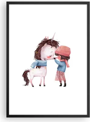 Produktbild von Gerahmtes Poster - Schwarzer Rahmen - Einhorn Mädchen Kinder - 50x70 cm - Wand Bild - Wanddeko - Wandbilder - Kunstposter - Wandposter - Bilderrahmen - Bilder - Kunstdruck - P2BPA50x70-4733