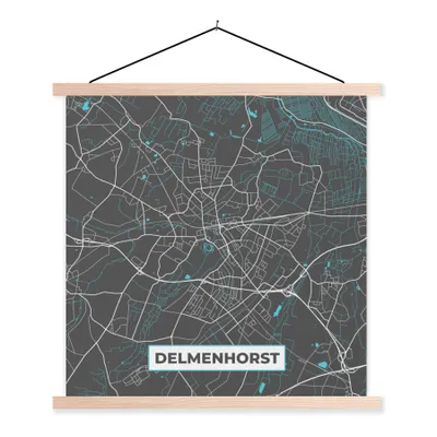 Produktbild von MuchoWow® Textilposter Karte - Stadtplan - Delmenhorst - Deutschland - Blau 40x40 cm mit holzfarbenen Rahmen - Posterleiste