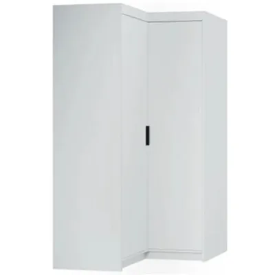 Produktbild von Eckdrehtürenschrank ELENA 2D Weiß mit schwarze Griffe - Kleiderschrank 95 cm Eckschrank mit glatten Türen