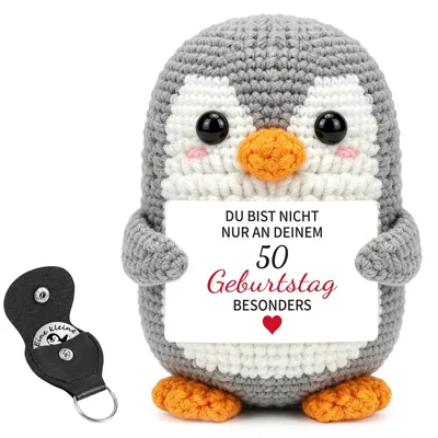 Pocket Hug Pinguin – 50. Geburtstagsgeschenk mit Karte