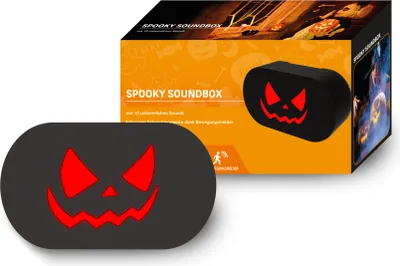 Productafbeelding van Halloween-spookdoos, pompoenfiguur, met enge geluiden, rode LED's, bewegingssensor en batterij