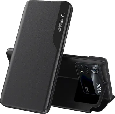 Produktbild von Hülle für Xiaomi Poco M4 Pro 4G Smart View Fenster Flip Stand Cover Kunstleder Schutzhülle Schwarz