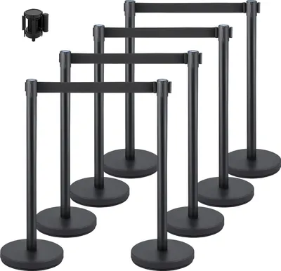 Produktbild von VEVOR 8 x Absperrpfosten aus Eisen und Stahl, Kunststoff Pfosten mit Adapter, Poller Kette Absperrkette, Absperrung Schwarz in Theatern, Hotels, Personenleitsystem Absperrständer 90 cm Gesamthöhe
