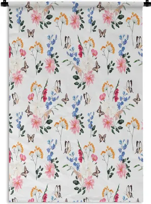 Produktbild von MuchoWow® Wandteppich Wandbehang Blumen - Schmetterlinge - Collage 60x90 cm Tapisserie Dekoration Wandtuch - Foto-Teppich - Abwaschbar