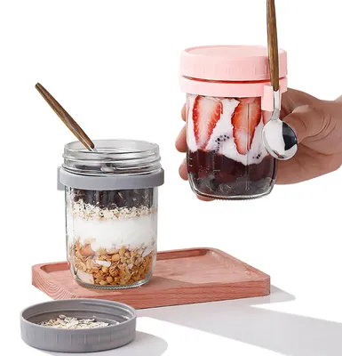 2er-Set Overnight-Oats-Gläser mit Deckeln & Löffeln, 400 ml