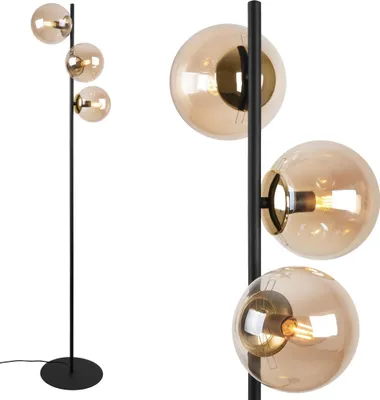 Immagine prodotto di Siena lampada da terra a 3 luci nero-oro con paralumi color ambra