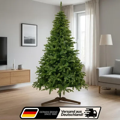 Produktbild von Lindenstein Künstlicher Weihnachtsbaum – Premium Tannenbaum – Nordmanntanne mit naturgetreuen PE-Spitzen, dichtem Zweigwerk, Holzständer und Aufbewahrungstasche - 200 cm