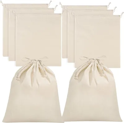 Produktbild von 8 Stück Stoffbeutel Klein, 25 x 30 cm Baumwollsäckchen mit Kordelzug | Stoffbeutel zum Bemalen Jutebeutel Unbedruckt für Mitgebsel Kindergeburtstag DIY Basteln Hochzeit