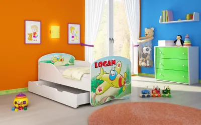 Produktbild von ACMA I Jugendbett Kinderbett Junior-Bett Komplett-Set mit Matratze Lattenrost Weiß 29 Flugzeug 160x80 + Bettkasten