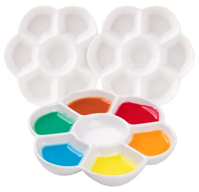 Imagen del producto de Juego de 3 paletas de porcelana con 7 compartimentos cada una, para acuarela y témpera