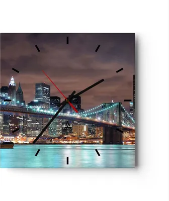 Produktbild von Wanduhr - Quadrat - Glasuhr - Stadt Brücke Wolkenkratzer - 40x40cm - Schleichendes Uhrwerk - Lautlos - zum Aufhängen bereit - Dekoration Modern - Wanddekoration aus Glas - C3AC40x40-0218