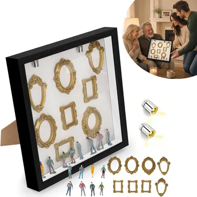 Produktbild von DIY Mini Museum Silhouetten Box mit LED, Mini Bilderrahmen Vintage, Foto Erinnerungsanzeige Set für Jahrestag, Hochzeit