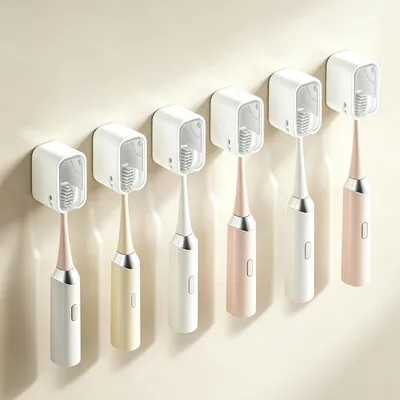 Immagine prodotto di Porta spazzolini da denti da parete, adesivo, con coperchio, trasparente, confezione da 6 pezzi