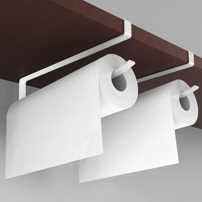 Produktbild von Bohrfreier Papierhandtuchhalter, Rollenhalter, Küchenorganizer, Papierhandtuchhalter aus Metall, Papierhandtuchhalter für unter Küchenschränke, Hängender Papierhandtuchhalter, Kleiderbügel, weiß