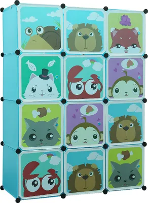 Produktbild von Kinder Kleiderschrank,Aufbewahrungsschrank für Kinder, Schuhregal aus Kunststoff, Mehrzweck, Spielzeug 111x37x147cm Blau