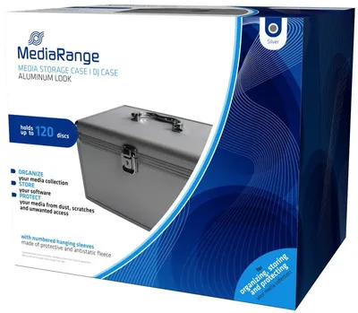 Produktbild von MediaRange BOX79, Gehäusebox, 120 Disks, Silber, Fleece, Kunststoff, Holz, 120 mm, Aluminium