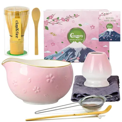 Produktbild von Matcha Set 9-teilig Bambus Besen Schale Kirschblüten Rosa