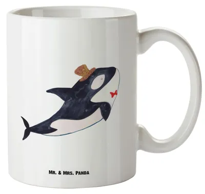 Produktbild von Mr. & Mrs. Panda jumbotasse Orca Zylinder - Weiß - Geschenk, Geburtstag, Pott, Glückwunsch, weisse tasse, Konfetti, Keramiktasse, Große Teetasse, Fest, Meerestiere